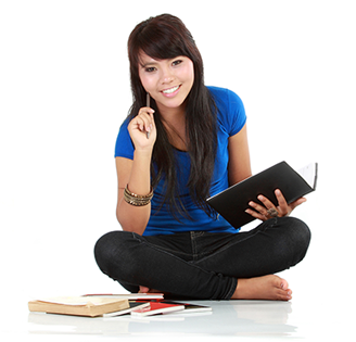 Girl sitting with books