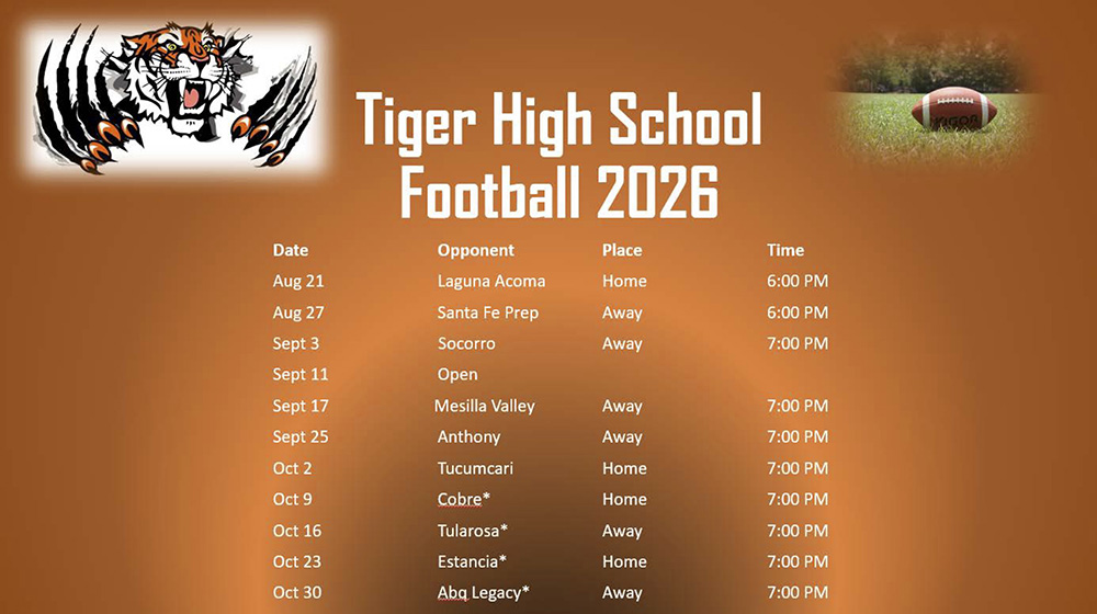 Tiger High School Football 2026 schedule