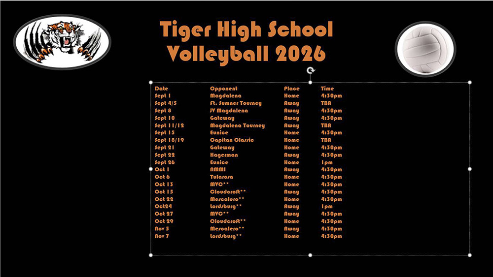Tiger High School Volleyball 2026 schedule